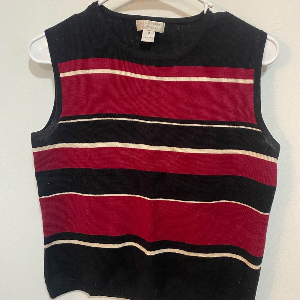 Vintage Christopher & Banks 100% Cotton Red and Black Striped Tank Top